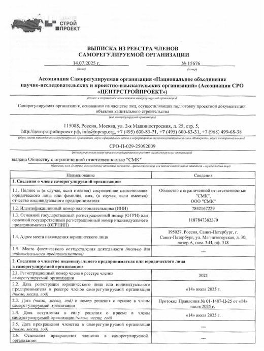 Выписка из реестра членов саморегулируемой организации от 14.07.2025 г.